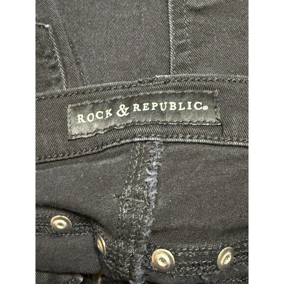Rock & Republic Jean Shorts 6 Black Distressed Studded Festival Goth Grunge - Picture 9 of 9